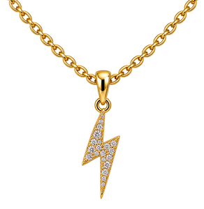 Pendentif moderne en forme de foudre avec diamants ronds en or jaune, bijou raffiné pour femme, collier élégant, cadeau, bijoux personnalisés - Product Image 1