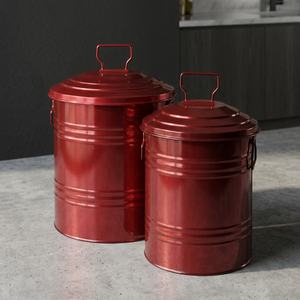 Luxury Red Metal Storage Bin <b>Set</b> with Sturdy Handles and Secure Lids for Durable Kitchen Pantry and Home Organization - Product Image 1