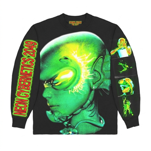 T-shirt streetwear imprimé graphique style urbain manches longues en coton premium coupe décontractée 100% coton pour homme coupe ample imprimé - Product Image 6