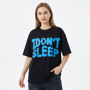 Oversized Short Sleeve T-Shirt With 3D Foam Puff Print IDON'T SLEEP Street Style Crew Neck Men's <b>Tee</b> In <b>White</b> Black Pink Blue - Product Image 2