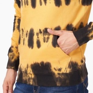 Sudadera con Capucha de Forro Polar Tejido Oversize para Hombre, Estampado Tie-Dye Amarillo y Negro, con Bolsillos, Estilo Casual, para Invierno - Product Image 2