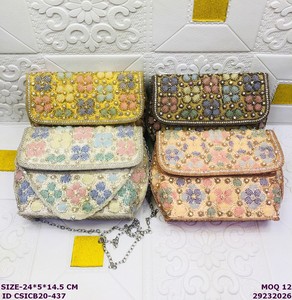 Luxury Handmade Floral Beaded Evening <b>Clutch</b> Bag Women | Embroidered Party <b>Wedding</b> Sling Purse Chain | Designer Bridal - Product Image 1
