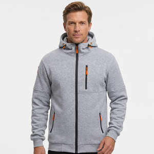 Sweat-shirt à capuche zippé gris pour homme, coupe classique, couleur unie, en molleton bouclette, décontracté, pour l'automne, 100 % coton, coupe classique, Bangladesh - Product Image 2
