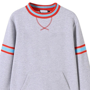 Sweat-shirt gris à col rond pour femmes de l'université, avec poches à rayures rouges et bleues, vêtements décontractés en tricot pour l'automne - Product Image 2