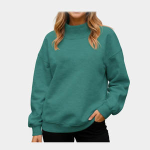 Sudadera de cuello simulado para mujer High Street, 80% algodón 20% poliéster, talla grande, corte holgado, hombros caídos, manga larga, ropa casual para chica - Product Image 1