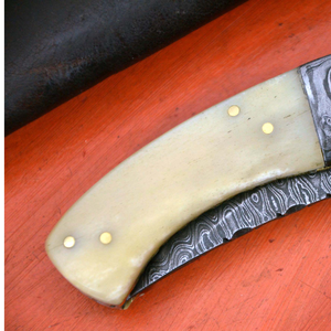 Cuchillo de Caza Imperial de Acero de Damasco, Hoja de Punta Caída, Mango de Marfil con Funda de Cuero - Product Image 6