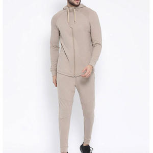 Ensemble de survêtement beige à capuche pour homme, sweat à capuche zippé à manches longues et pantalon de jogging, tenue de sport décontractée pour l'entraînement athlétique - Product Image 1