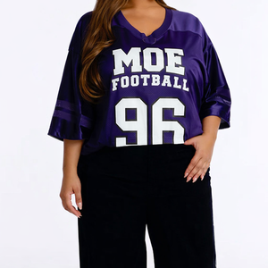 Maillot de football américain surdimensionné pour femme, coupe ample et courte en maille, col en V, impression personnalisée, faible MOQ, marque privée OEM pour les États-Unis - Product Image 1