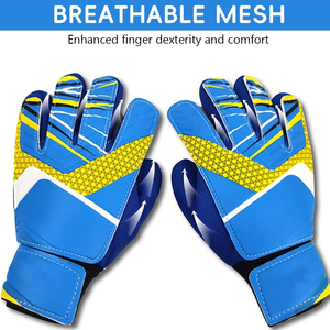Football Goalkeeper Gloves Full Finger Non-Slip Breathable Hook & Loop Closure Unisex Sports Leather <b>Material</b> Blue Yellow - Product Image 3
