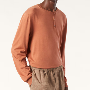 Sophisticated <b>Men's</b> 100% Cotton 18 Gauge Fine Knit Mother of Pearl Button Outfit Fashion Long Sleeve Knitted Sweater <b>Henley</b> <b>Top</b> - Product Image 3
