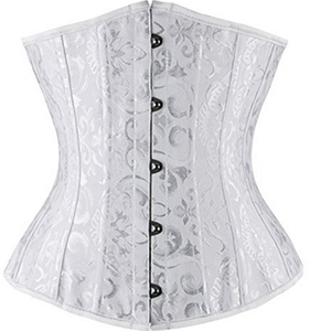 White Embossed Lace Corset Shapewear with Zipper Front Firm <b>Tummy</b> <b>Control</b> for Women Daily Use Adult Size - Product Image 5