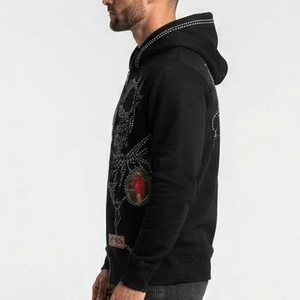 Sweat-shirt à capuche zippé noir pour homme, le plus vendu, avec imprimé dragon en strass, coupe décontractée, poches, idéal pour l'automne - Product Image 4