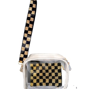 Sangle de sac à main perlée personnalisée à carreaux noirs sangles de sac de perles de rocaille en or blanc accessoires à la mode pour sacs - Product Image 1