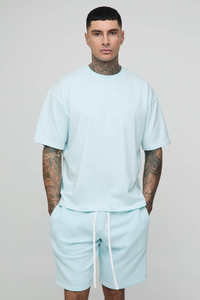 Men Boxy Leisure <b>T</b> <b>Shirt</b> and Shorts Set Premium Cotton Blend Two Piece Set Summer Wear Custom Private Label Fashion Streetwear - Product Image 5