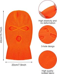 Unisex Orange Knit <b>Balaclava</b> Mask <b>Full</b> <b>Face</b> Cover Outdoor Adult Headwear Character Style 56-58CM - Product Image 3