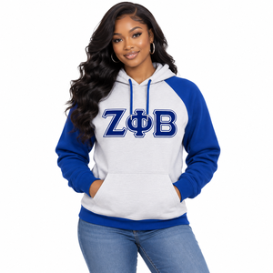 Vente en gros OEM Pull à capuche d'hiver en polaire bicolore gris-bleu à manches raglan, avec lettres grecques et poche kangourou, haute qualité - Product Image 1