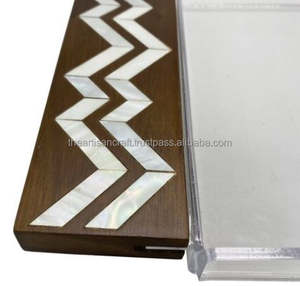 Haute qualité carré fait à la main Style arabe nacre incrustation Acacia manche en bois décoratif métal acrylique plateau de service maison - Product Image 6