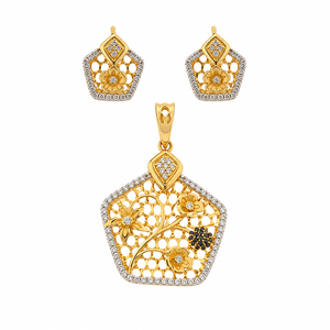 Conjunto de Collar y Pendientes Florales de Diamantes en Oro Amarillo de 18 Quilates para Mujer, Joyería de Regalo de Boda con Filigrana de Alto Brillo - Product Image 2