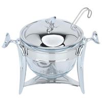 Plat de service rond de luxe en verre avec support doré, chauffe-soupe en acier inoxydable, bac alimentaire transparent, pour buffet, unité individuelle