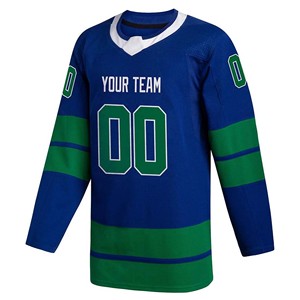 Maillot de hockey sur glace personnalisé pour homme, bleu-vert, imprimé numérique, col en V, manches longues, évacuation de l'humidité, écologique, respirant, adulte - Product Image 1