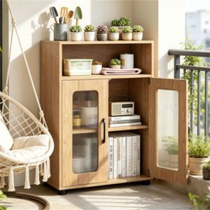 Mobile Bagno Moderno Minimalista in Legno Ingegnerizzato, Alto Contenitore Anti-Ribaltamento Naturale con Scomparto Aperto e Anta Magnetica - Product Image 3