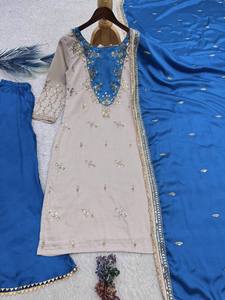 Ensemble Salwar brodé de créateur pour femme, tenue de soirée, Kurta ethnique, Palazzo et Dupatta - Product Image 5