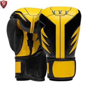 Gants de boxe SUMROOS SI en cuir noir et jaune avec sangle de poignet réglable, équipement d'entraînement durable, conception à lacets, ensembles de boxe - Product Image 1