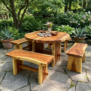 Banc de jardin rustique en bois massif, banc de patio moderne, mobilier de salon extérieur durable avec structure en bois massif - Product Image 5