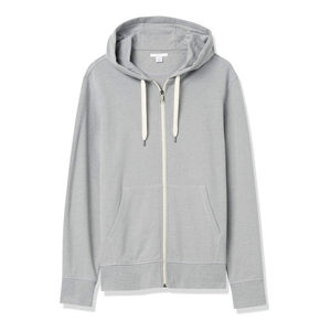 Sweat-shirt à capuche zippé gris pour homme, coupe classique, couleur unie, en molleton bouclette, décontracté, pour l'automne, tissu tricoté respirant - Product Image 5