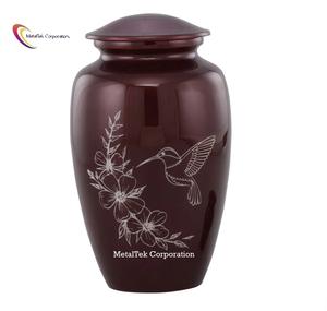 Urnes funéraires artisanales en aluminium bordeaux, gravure élégante d'oiseau colibri, urnes commémoratives durables, pots funéraires décoratifs en métal. - Product Image 5