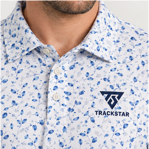 เสื้อโปโลผู้ชาย Trackstar สีขาว-น้ำเงิน ลายใบไม้แบบนามธรรม แขนสั้น คอปกติดกระดุม เสื้อกอล์ฟลำลอง สกรีนโลโก้ได้ - Product Image 6