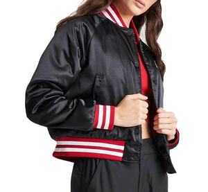 <b>Women</b> Comfortable Windproof Satin Varsity <b>Jacket</b> Zip Up Satin Plain Dyed Embroidered Logo Winter Style <b>Short</b> Long Silk <b>Jacket</b> - Product Image 5