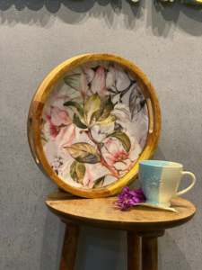 New Grey <b>Round</b> <b>Tray</b> Mangowood <b>Round</b> Wood Serving <b>Tray</b> with Handles Decorative Serving <b>Tray</b> Platter - Product Image 4