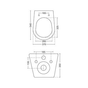 Inodoro suspendido de pared de diseño moderno y resistente, con forma de lupin, 540x370x350mm, de cerámica, para uso comercial en baños. - Product Image 2