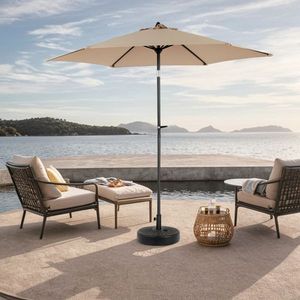 Ombrellone da Esterno 9FT con Manovella Inclinabile a Pulsante, 6 Stecche Robuste, Ombrellone da Mercato per Terrazzo e Giardino, Base Inclusa con Raggio di 3M - Product Image 5