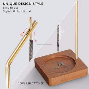 Bandeja de incienso de madera de nogal negro hecha a mano Soporte de palo de incienso de latón Quemador de incienso al revés Ash Catcher Sándalo Ncense - Product Image 5