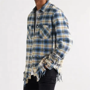 High quality Men's Purple Black Plaid Flannel <b>Shirt</b> Long Sleeve Casual Turn-down Collar 100% Cotton Autumn Wear - Product Image 4
