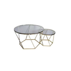 Heavy Duty Metal <b>Nesting</b> <b>Table</b> With Glass Top Strong Iron Frame Stackable Design For Living Room Furniture - Product Image 1
