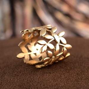 Hot Selling Design Boho Leaf Ring Vintage Brass Jewelry Women 18k Gold Plated Floral Band Dainty Olive <b>Branch</b> Wholesale/OEM/ODM - Product Image 3
