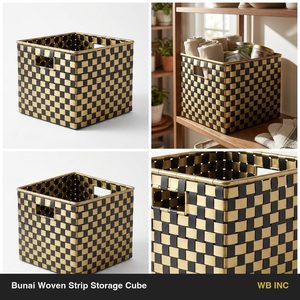Cube de rangement tissé Bunai en fil de fer doré noir fait main (30 cm) pour la décoration de la maison, des hôtels et des mariages - Product Image 5