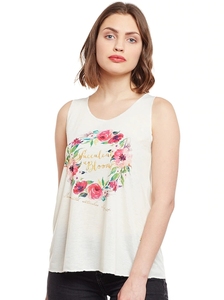 Débardeur sans manches pour femme à imprimé floral, col rond, décontracté, 100 % coton tricoté, respirant, avec logo sur le devant - Product Image 1