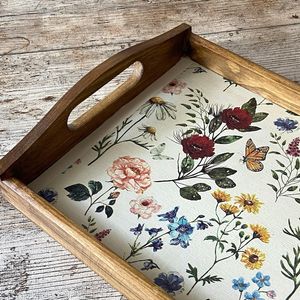 Natural wooden serving <b>tray</b> Wooden Serving <b>Tray</b> With Floral Pattern Rectangle French Country Style Tableware <b>Storage</b> <b>Trays</b> - Product Image 3