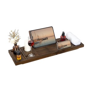 Wooden Bathtub Caddy Tray Expanding Bath Board Organizer Wine Glass <b>Tablet</b> <b>Holder</b> For Luxury Spa Bathroom Decor Wholesale - Product Image 1