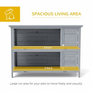 Conigliera a 2 piani grande da 54 pollici in legno con porte bloccabili e vassoio anti-perdita, habitat per piccoli animali - Product Image 3