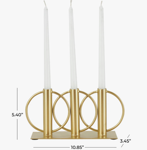 Latest product Luxury Geometric 3-Ring <b>Brass</b> Plated Candle Stand | Modern Abstract Circle Triple Taper <b>Candlestick</b> <b>Holder</b> - Product Image 3
