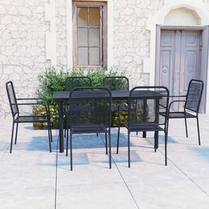 Set da pranzo da 7 pezzi in vetro nero e acciaio Set di mobili da giardino durevoli - Product Image 1