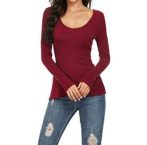 Venta al por mayor de las mujeres de manga larga de compresión superior personalizada de secado rápido Slim Fit entrenamiento Camisa de algodón hecho para la primavera Casual sólido - Product Image 4