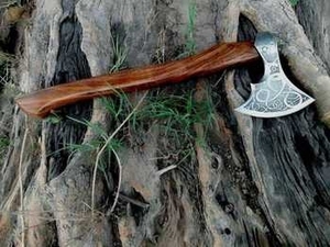 High Quality Industrial Stainless Steel Damascus Flat Backed Handmade Pizza Cutter <b>Axe</b> Head 2 2/5-Inch Rose Wood <b>Handle</b> ZA - Product Image 1