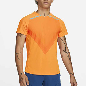 T-shirt en jersey tricoté à manches courtes et col rond pour homme, orange, 100 % polyester, respirant, séchage rapide, coupe sportive, vêtement décontracté - Product Image 6