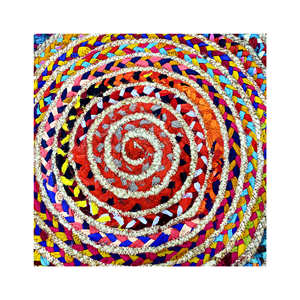Alfombra Redonda Delgada de Yute Chindi Hecha a Mano con Diseño Boho de Retazos, Borde Trenzado en Espiral y Festoneado para el Hogar, Fácil de Limpiar - Product Image 3